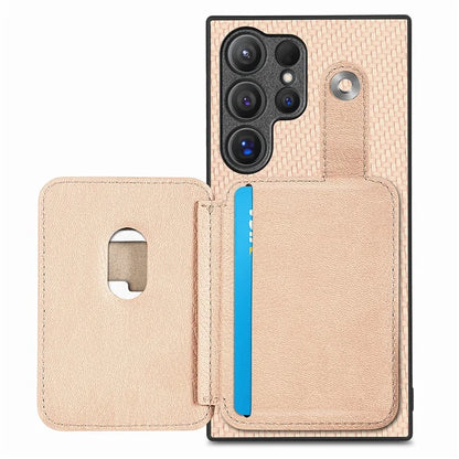 C1-06 For Samsung Galaxy S24 Ultra Case Leather Coated PC+TPU Card Slots Cover with Card Knife Khaki