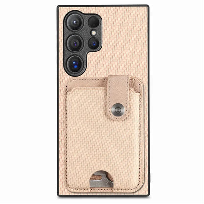 C1-06 For Samsung Galaxy S24 Ultra Case Leather Coated PC+TPU Card Slots Cover with Card Knife Khaki