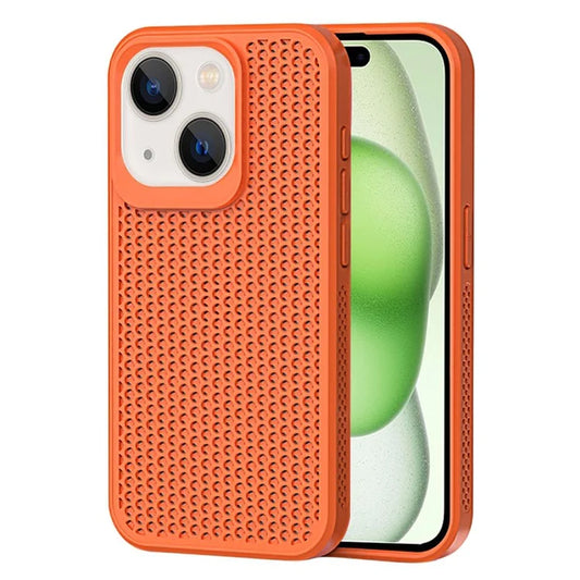 For iPhone 15 Plus Case Breathable Heat Dissipation Hollow PC+TPU Hybrid Phone Cover