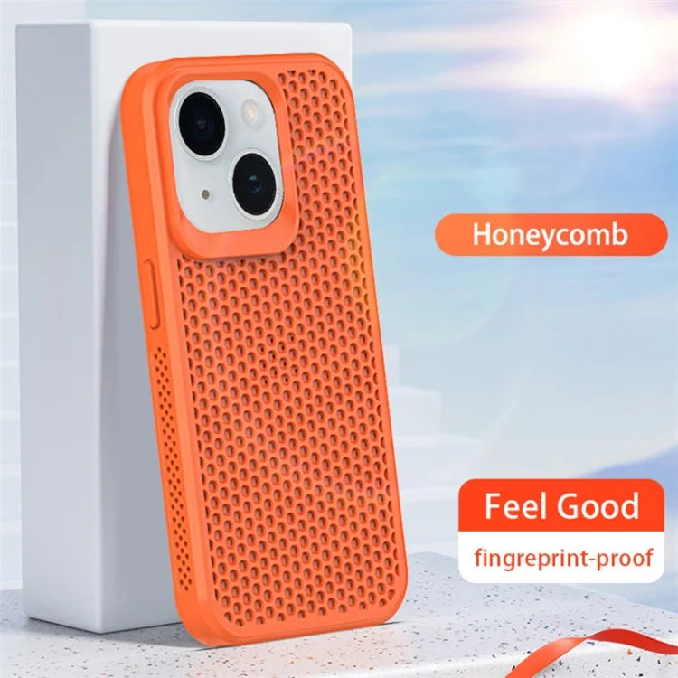 For iPhone 15 Plus Case Breathable Heat Dissipation Hollow PC+TPU Hybrid Phone Cover