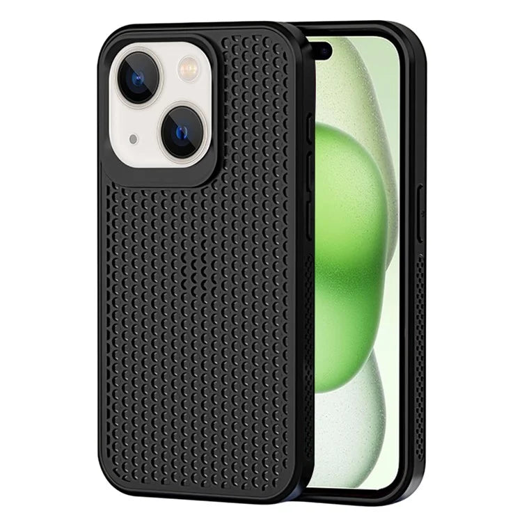 For iPhone 15 Plus Case Breathable Heat Dissipation Hollow PC+TPU Hybrid Phone Cover