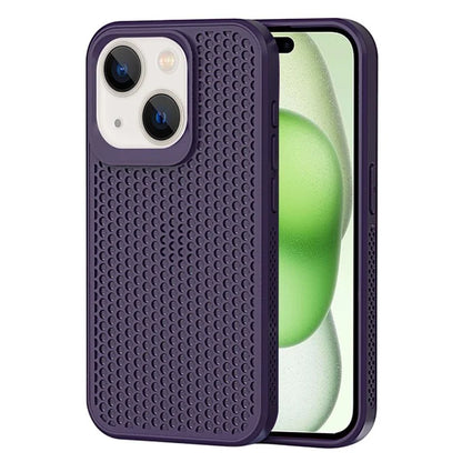 For iPhone 15 Plus Case Breathable Heat Dissipation Hollow PC+TPU Hybrid Phone Cover