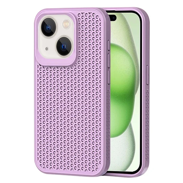 For iPhone 15 Plus Case Breathable Heat Dissipation Hollow PC+TPU Hybrid Phone Cover