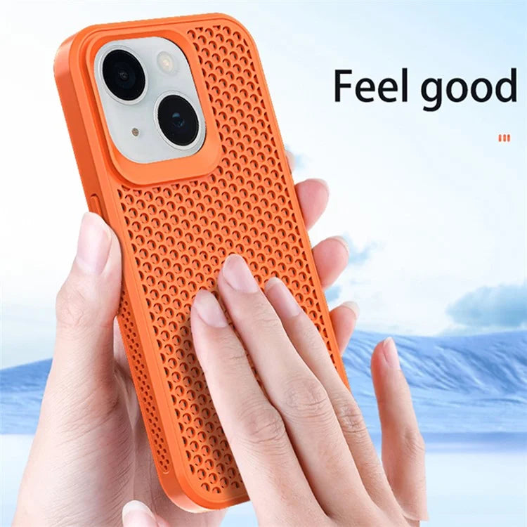 For iPhone 15 Plus Case Breathable Heat Dissipation Hollow PC+TPU Hybrid Phone Cover