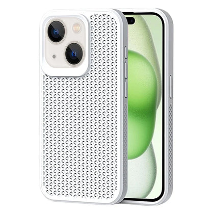 For iPhone 15 Plus Case Breathable Heat Dissipation Hollow PC+TPU Hybrid Phone Cover