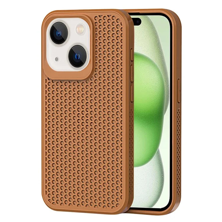 For iPhone 15 Plus Case Breathable Heat Dissipation Hollow PC+TPU Hybrid Phone Cover