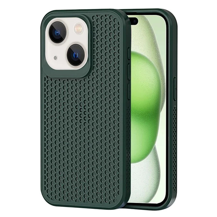 For iPhone 15 Plus Case Breathable Heat Dissipation Hollow PC+TPU Hybrid Phone Cover