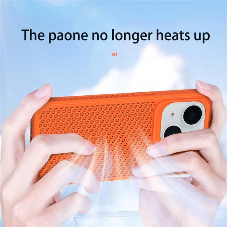 For iPhone 15 Plus Case Breathable Heat Dissipation Hollow PC+TPU Hybrid Phone Cover