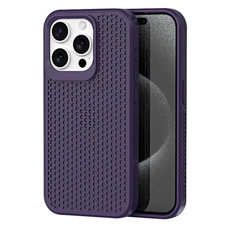 For iPhone 15 Pro Heat Dissipation Case PC+TPU Honeycomb Breatchable Phone Cover Wholesale