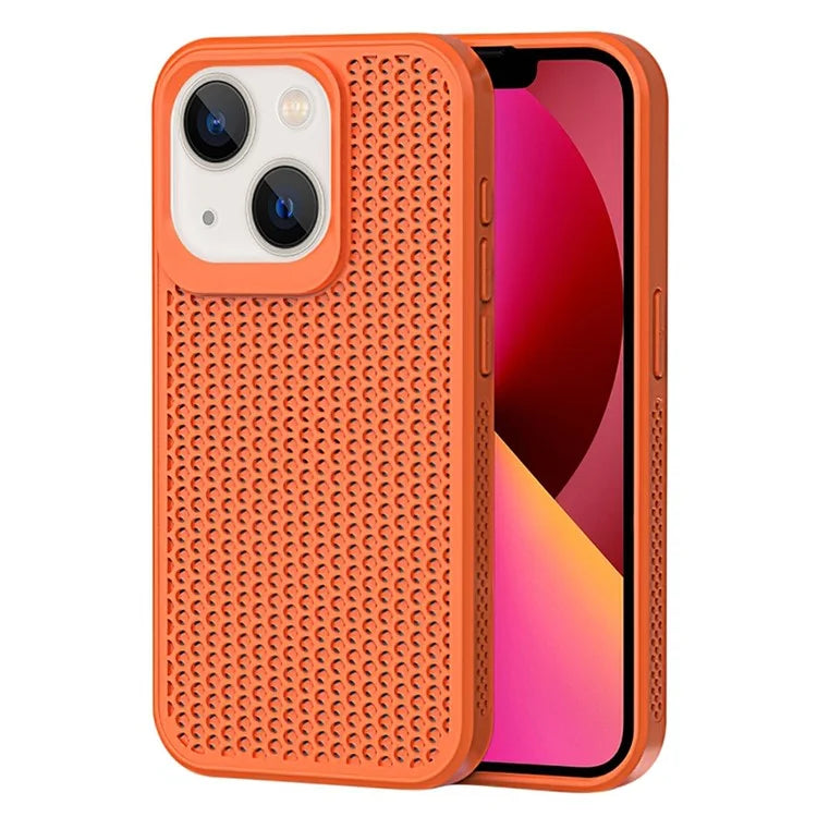 For iPhone 14 Heat Dissipation Case PC+TPU Breathable Hollow Phone Cover