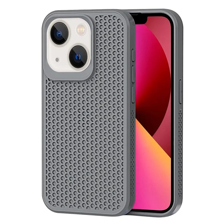 For iPhone 14 Heat Dissipation Case PC+TPU Breathable Hollow Phone Cover