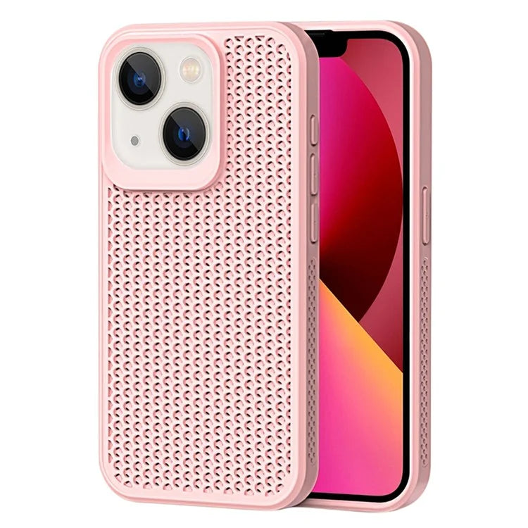 For iPhone 14 Heat Dissipation Case PC+TPU Breathable Hollow Phone Cover