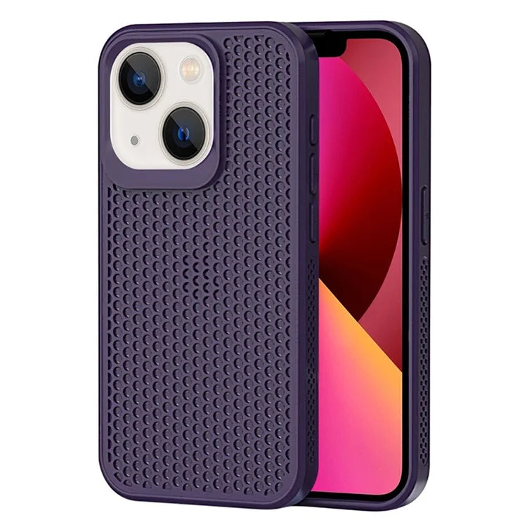 For iPhone 14 Heat Dissipation Case PC+TPU Breathable Hollow Phone Cover
