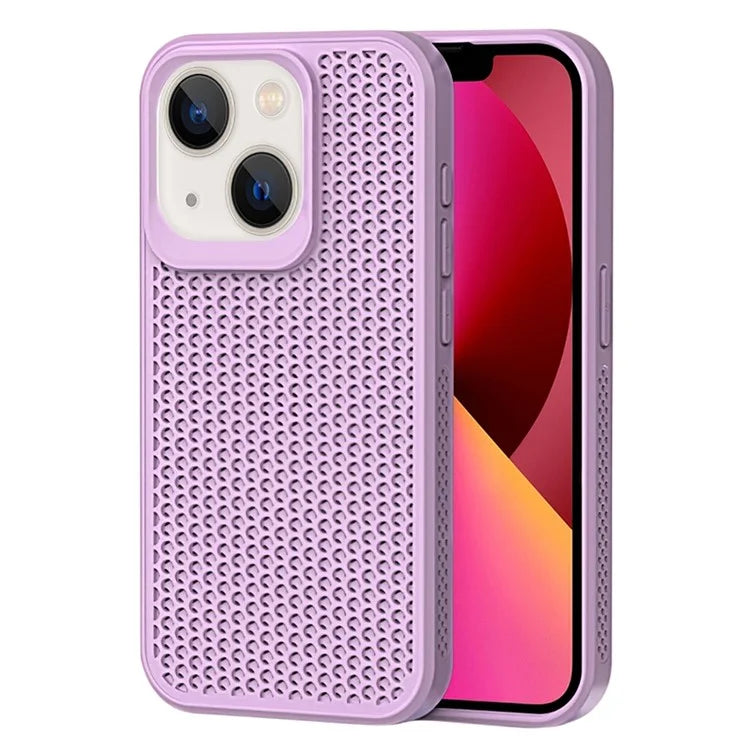For iPhone 14 Heat Dissipation Case PC+TPU Breathable Hollow Phone Cover