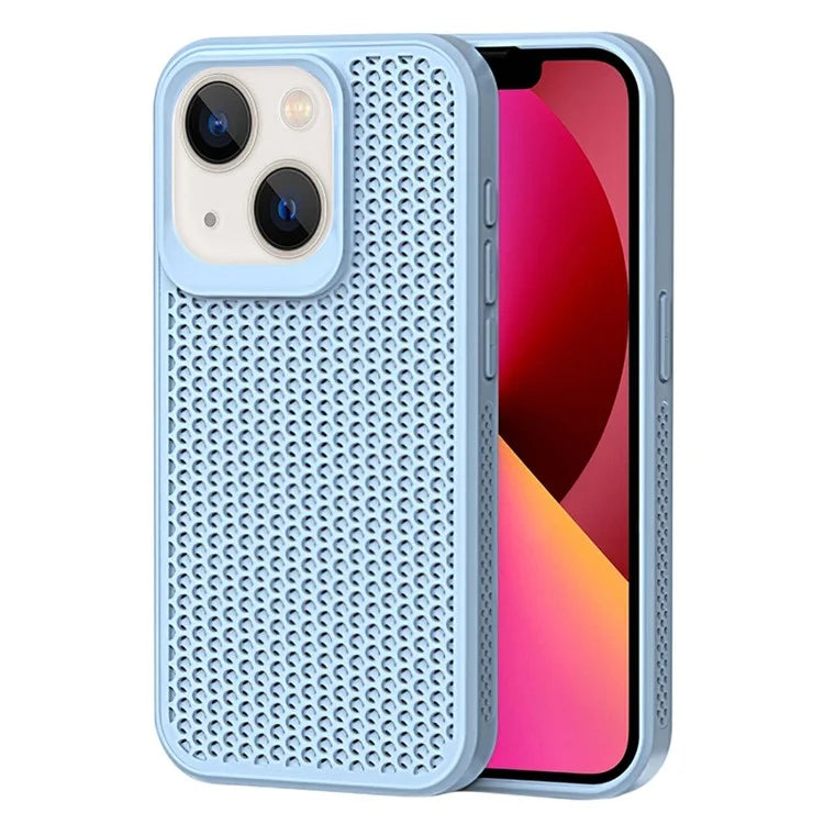 For iPhone 14 Heat Dissipation Case PC+TPU Breathable Hollow Phone Cover