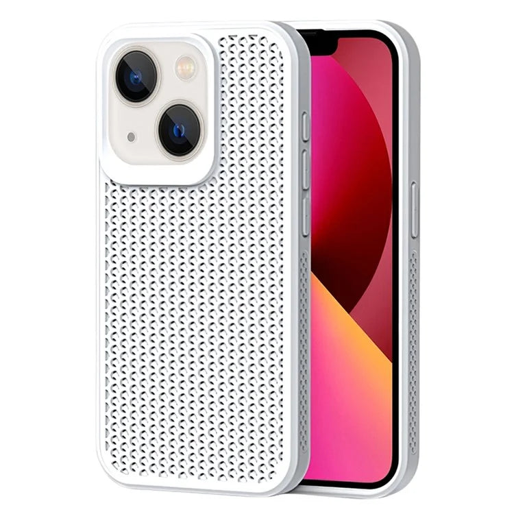 For iPhone 14 Heat Dissipation Case PC+TPU Breathable Hollow Phone Cover