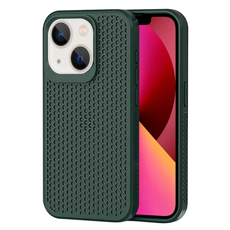 For iPhone 14 Heat Dissipation Case PC+TPU Breathable Hollow Phone Cover