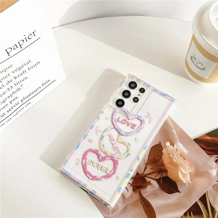 For Samsung Galaxy S22 Ultra 5G Case Love Heart Pattern TPU Shockproof Phone Cover