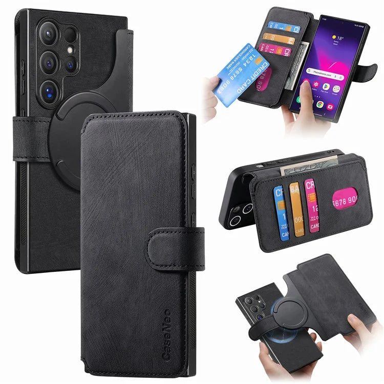 CASENEO MW-03 For Samsung Galaxy S24 Ultra Case Retro Leather Coated TPU Phone Cover 2 in 1 Detachable