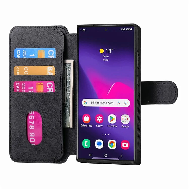 CASENEO MW-03 For Samsung Galaxy S24 Ultra Case Retro Leather Coated TPU Phone Cover 2 in 1 Detachable