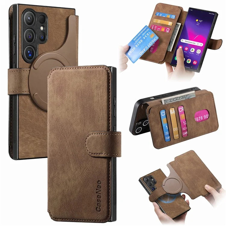 CASENEO MW-03 For Samsung Galaxy S24 Ultra Case Retro Leather Coated TPU Phone Cover 2 in 1 Detachable