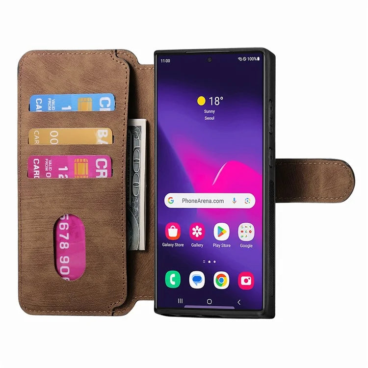 CASENEO MW-03 For Samsung Galaxy S24 Ultra Case Retro Leather Coated TPU Phone Cover 2 in 1 Detachable