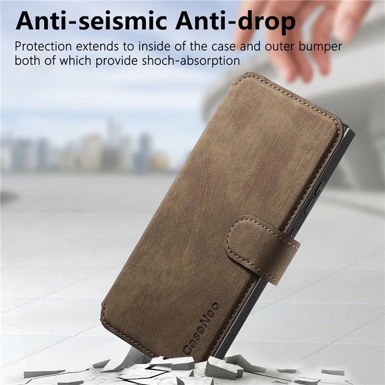 CASENEO MW-03 For Samsung Galaxy S24 Ultra Case Retro Leather Coated TPU Phone Cover 2 in 1 Detachable