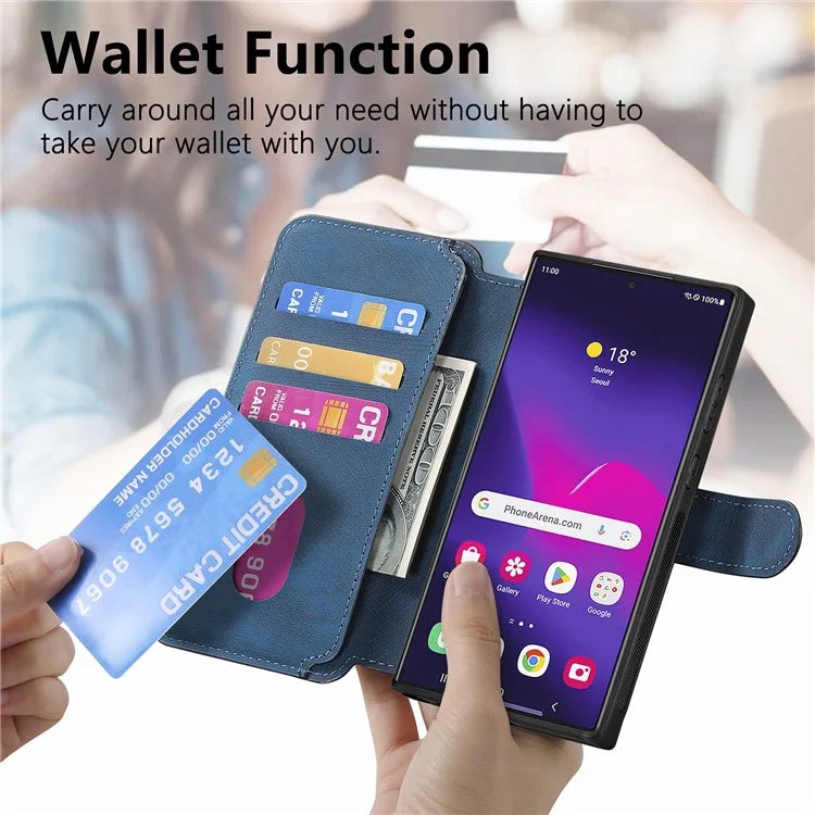 CASENEO MW-03 For Samsung Galaxy S24 Ultra Case Retro Leather Coated TPU Phone Cover 2 in 1 Detachable