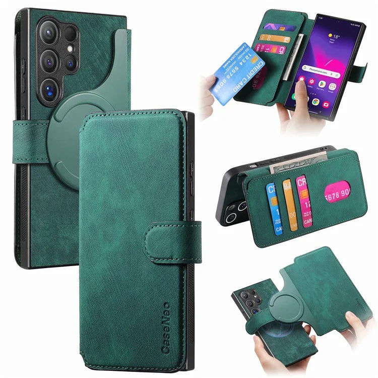 CASENEO MW-03 For Samsung Galaxy S24 Ultra Case Retro Leather Coated TPU Phone Cover 2 in 1 Detachable