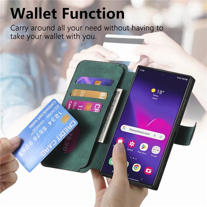 CASENEO MW-03 For Samsung Galaxy S24 Ultra Case Retro Leather Coated TPU Phone Cover 2 in 1 Detachable