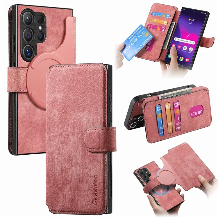 CASENEO MW-03 For Samsung Galaxy S24 Ultra Case Retro Leather Coated TPU Phone Cover 2 in 1 Detachable