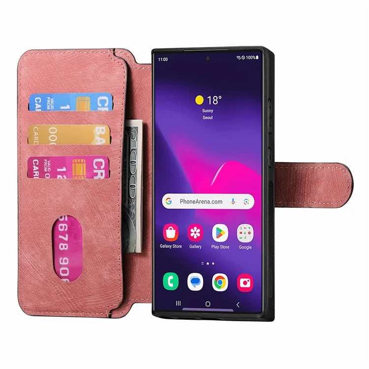 CASENEO MW-03 For Samsung Galaxy S24 Ultra Case Retro Leather Coated TPU Phone Cover 2 in 1 Detachable
