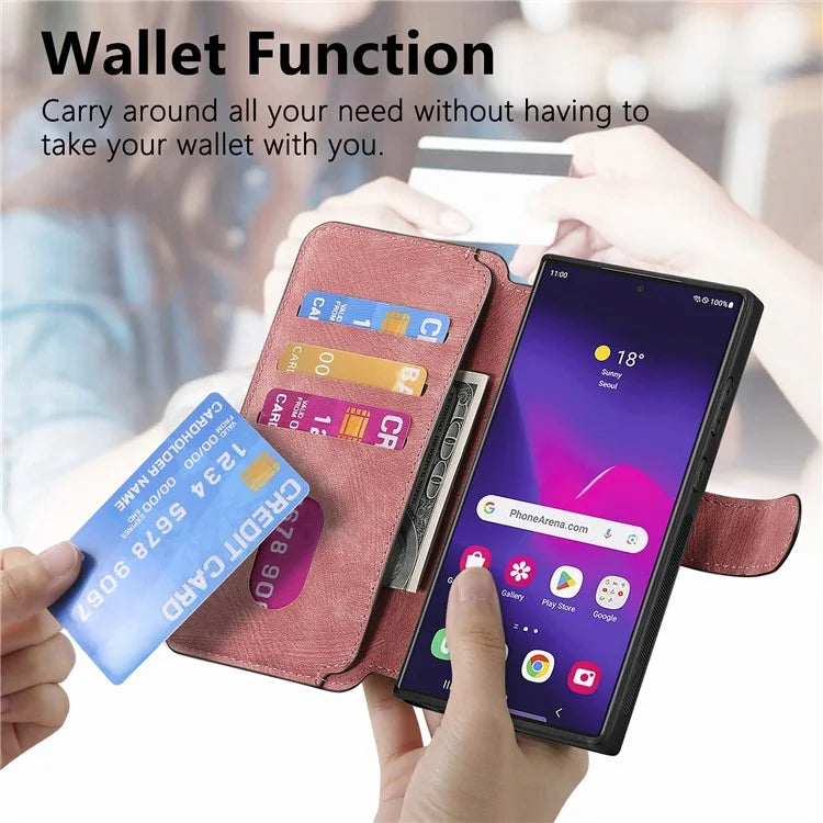 CASENEO MW-03 For Samsung Galaxy S24 Ultra Case Retro Leather Coated TPU Phone Cover 2 in 1 Detachable