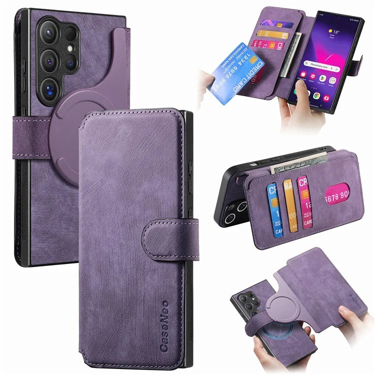 CASENEO MW-03 For Samsung Galaxy S24 Ultra Case Retro Leather Coated TPU Phone Cover 2 in 1 Detachable