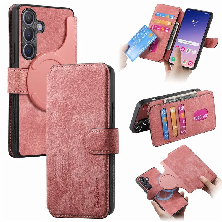 CASENEO MW-03 For Samsung Galaxy S24 Wallet Case Leather+TPU Magnetic Detachable Phone Cover