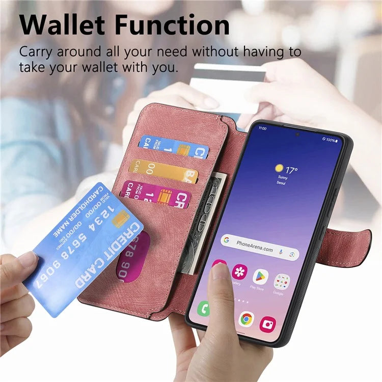 CASENEO MW-03 For Samsung Galaxy S24 Wallet Case Leather+TPU Magnetic Detachable Phone Cover