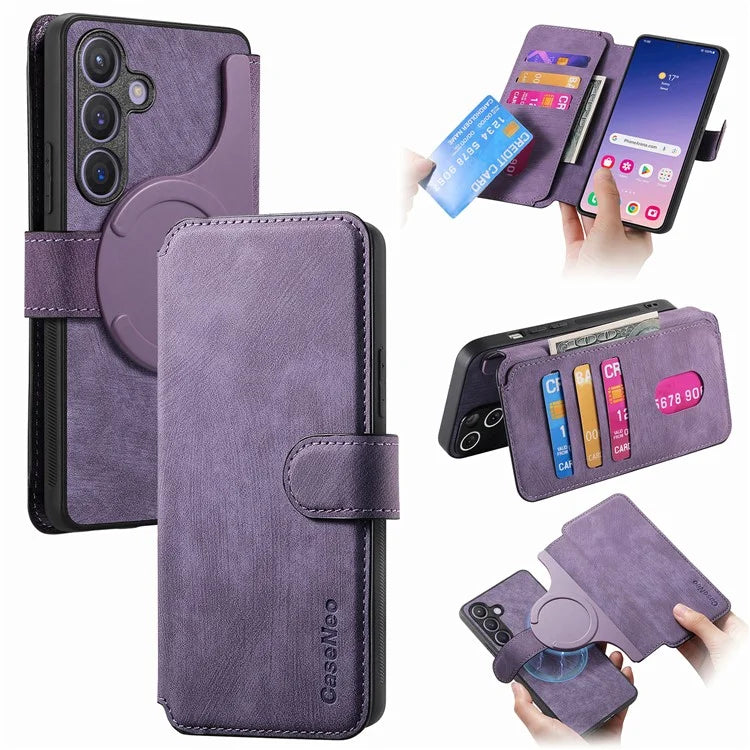 CASENEO MW-03 For Samsung Galaxy S24 Wallet Case Leather+TPU Magnetic Detachable Phone Cover