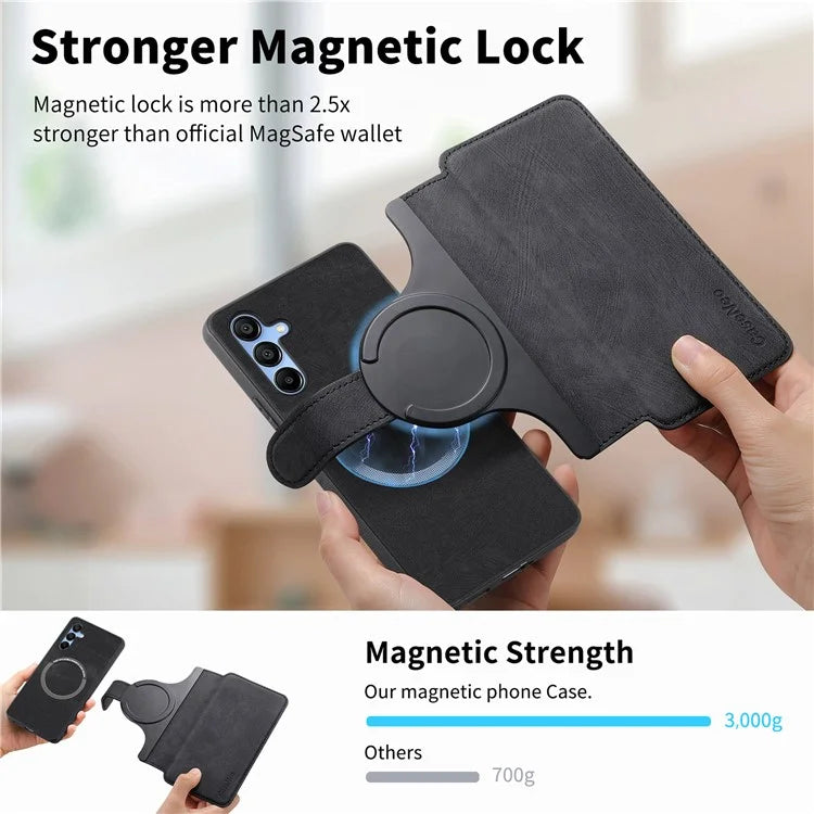 CASENEO MW-03 For Samsung Galaxy A15 4G / 5G Case Retro Leather Stand RFID Blocking Detachable Phone Cover