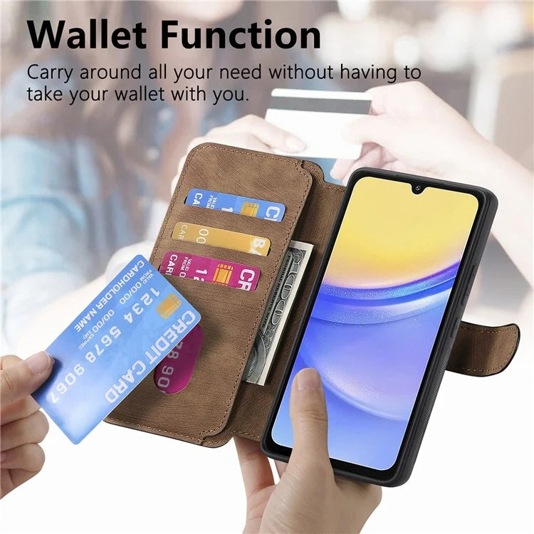 CASENEO MW-03 For Samsung Galaxy A15 4G / 5G Case Retro Leather Stand RFID Blocking Detachable Phone Cover