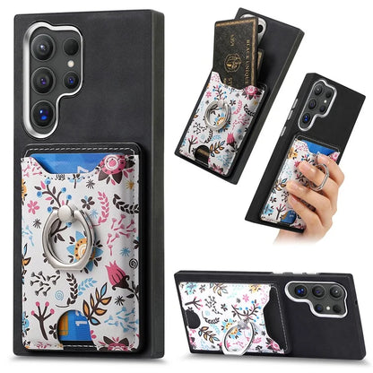 E4 for Samsung Galaxy S24 Ultra Case Leather Coated TPU Pattern Phone Cover with Ring Holder