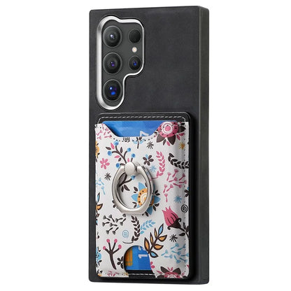 E4 for Samsung Galaxy S24 Ultra Case Leather Coated TPU Pattern Phone Cover with Ring Holder