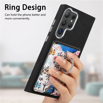 E4 for Samsung Galaxy S24 Ultra Case Leather Coated TPU Pattern Phone Cover with Ring Holder