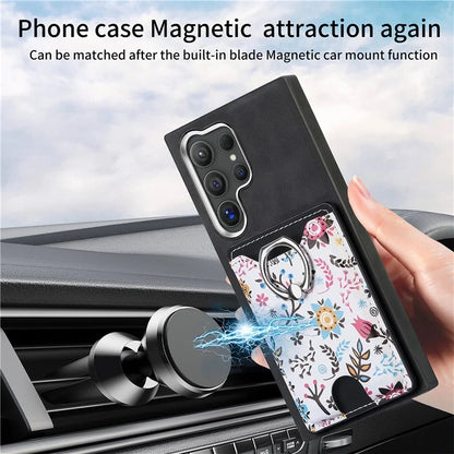 E4 for Samsung Galaxy S24 Ultra Case Leather Coated TPU Pattern Phone Cover with Ring Holder