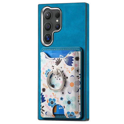 E4 for Samsung Galaxy S24 Ultra Case Leather Coated TPU Pattern Phone Cover with Ring Holder