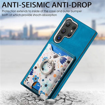 E4 for Samsung Galaxy S24 Ultra Case Leather Coated TPU Pattern Phone Cover with Ring Holder