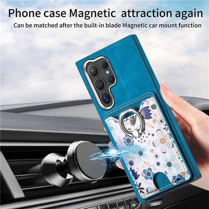 E4 for Samsung Galaxy S24 Ultra Case Leather Coated TPU Pattern Phone Cover with Ring Holder