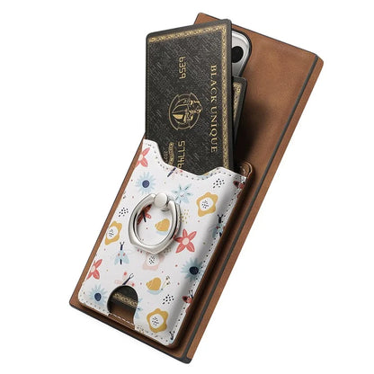 E4 for Samsung Galaxy S24 Ultra Case Leather Coated TPU Pattern Phone Cover with Ring Holder