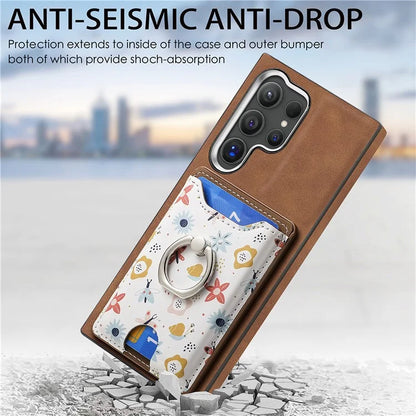E4 for Samsung Galaxy S24 Ultra Case Leather Coated TPU Pattern Phone Cover with Ring Holder