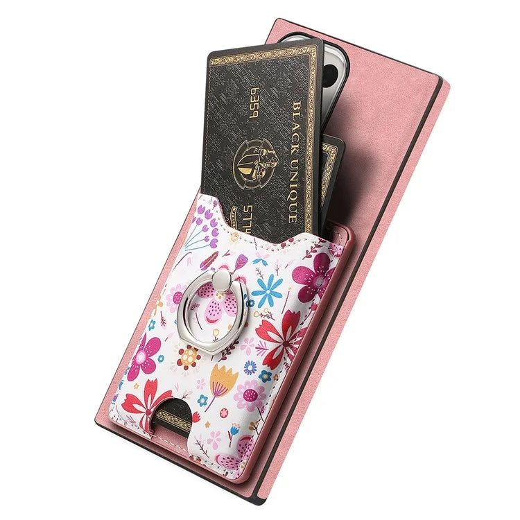 E4 for Samsung Galaxy S24 Ultra Case Leather Coated TPU Pattern Phone Cover with Ring Holder