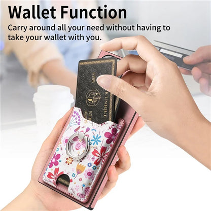 E4 for Samsung Galaxy S24 Ultra Case Leather Coated TPU Pattern Phone Cover with Ring Holder